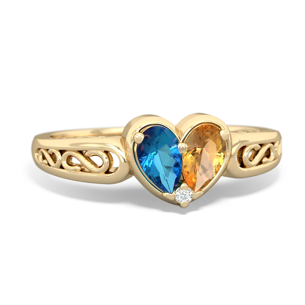 London Topaz Filligree 'One Heart' 14K Yellow Gold ring R5070