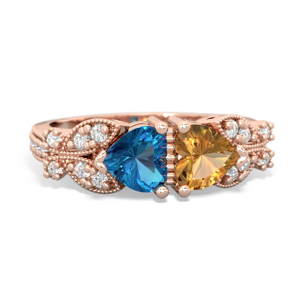 London Topaz Diamond Butterflies 14K Rose Gold ring R5601