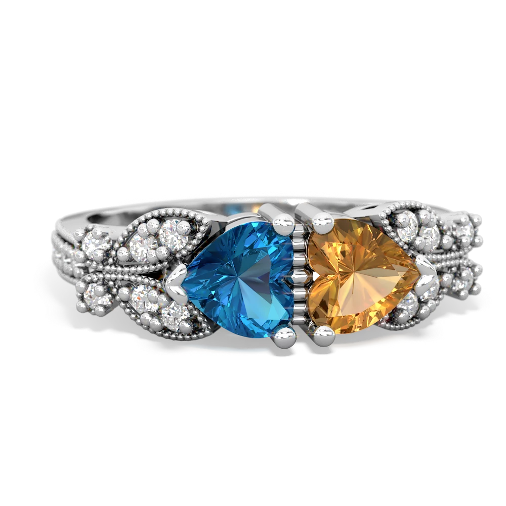 London Topaz Diamond Butterflies 14K White Gold ring R5601