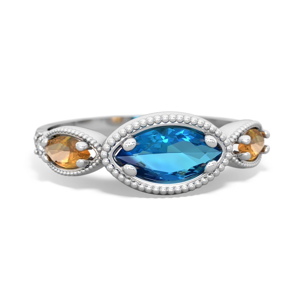 London Topaz Milgrain Marquise 14K White Gold ring R5700