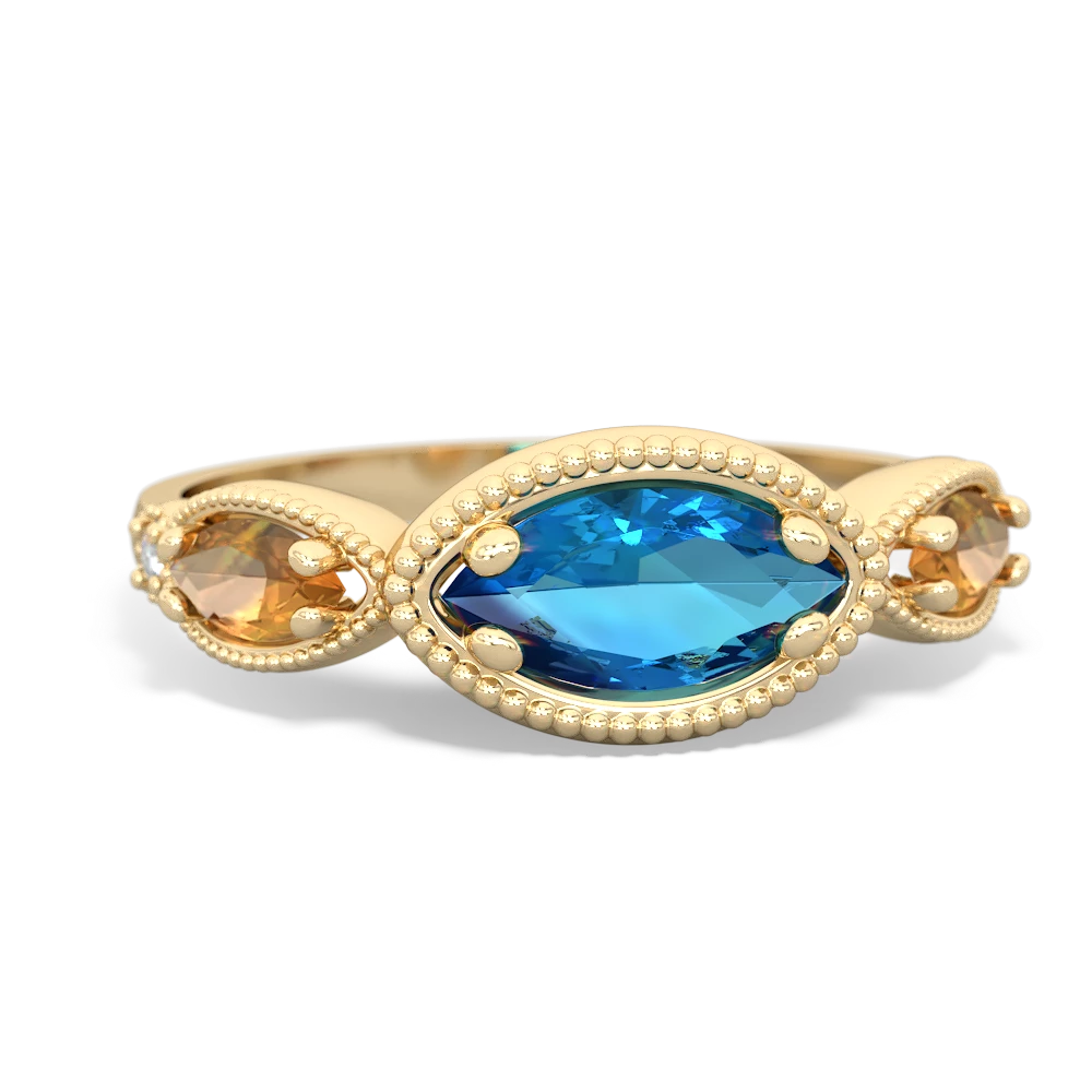 London Topaz Milgrain Marquise 14K Yellow Gold ring R5700