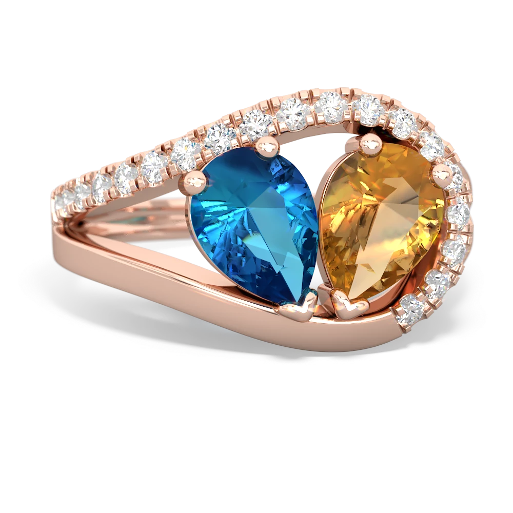 London Topaz Nestled Heart Keepsake 14K Rose Gold ring R5650