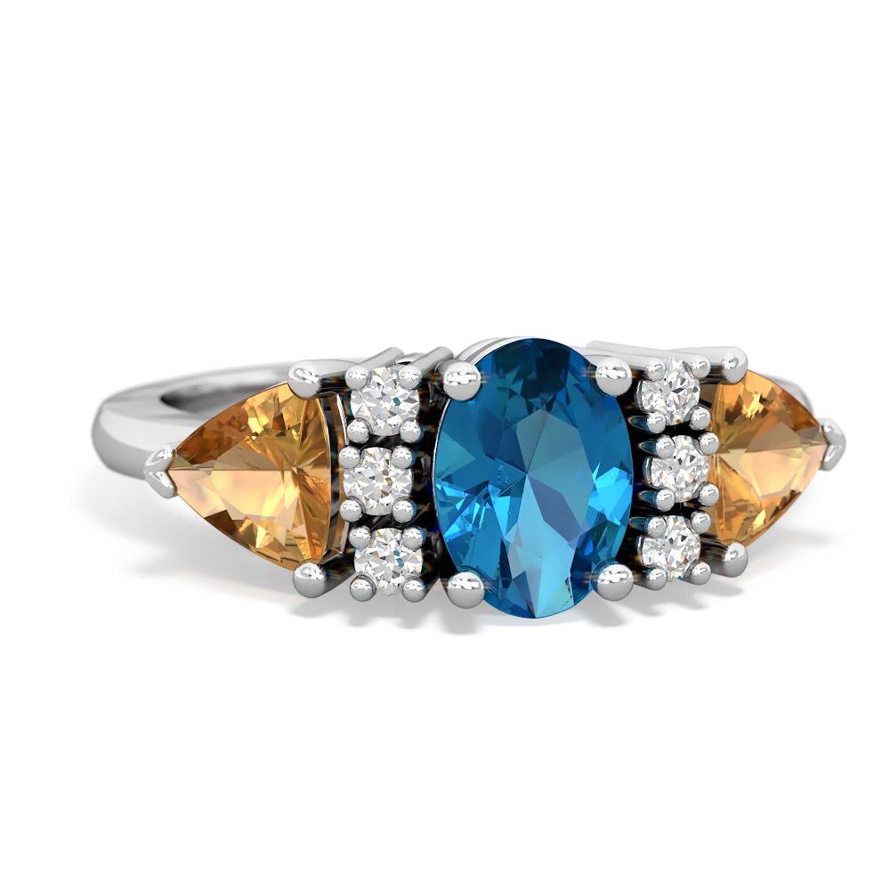 London Topaz Antique Style Three Stone 14K White Gold ring R2186