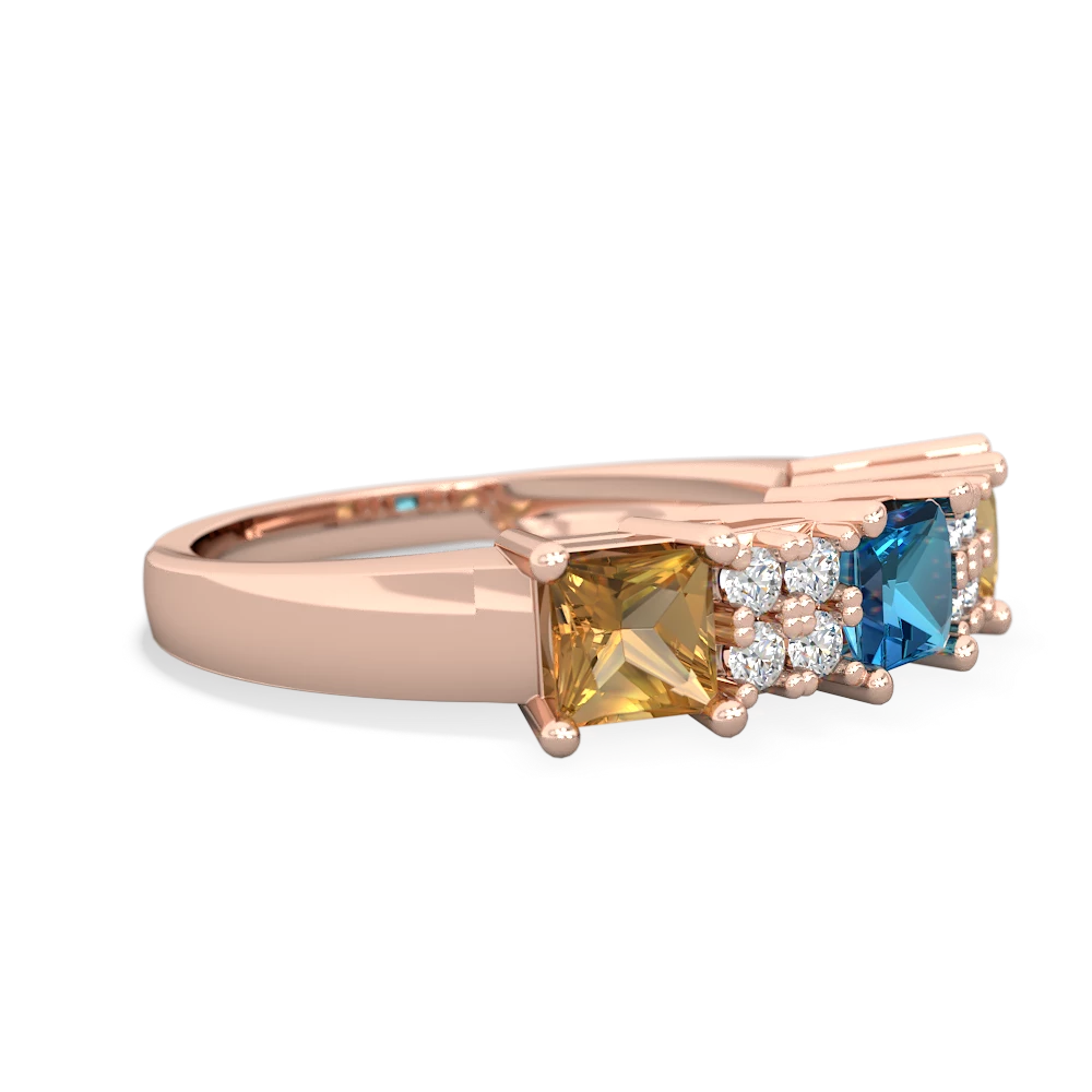 London Topaz Three Stone Diamond Cluster 14K Rose Gold ring R2592