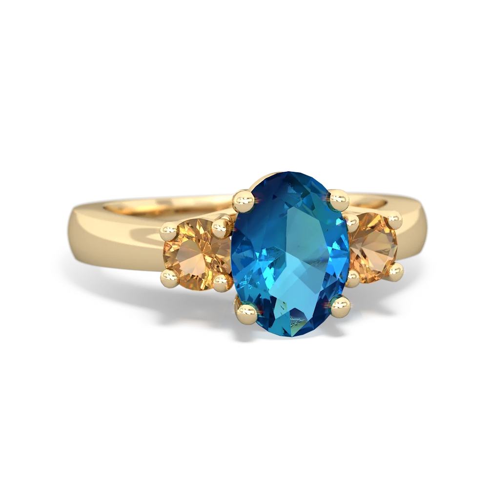 London Topaz Three Stone Oval Trellis 14K Yellow Gold ring R4024