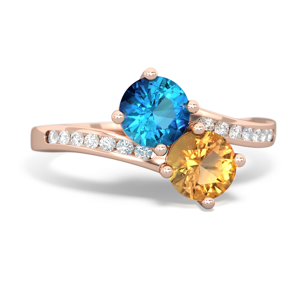 London Topaz Channel Set Two Stone 14K Rose Gold ring R5303