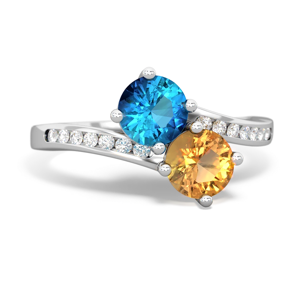 London Topaz Channel Set Two Stone 14K White Gold ring R5303