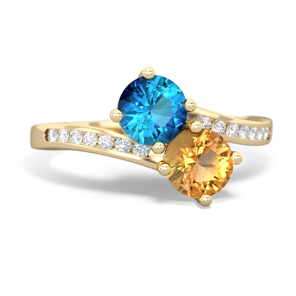 London Topaz Channel Set Two Stone 14K Yellow Gold ring R5303