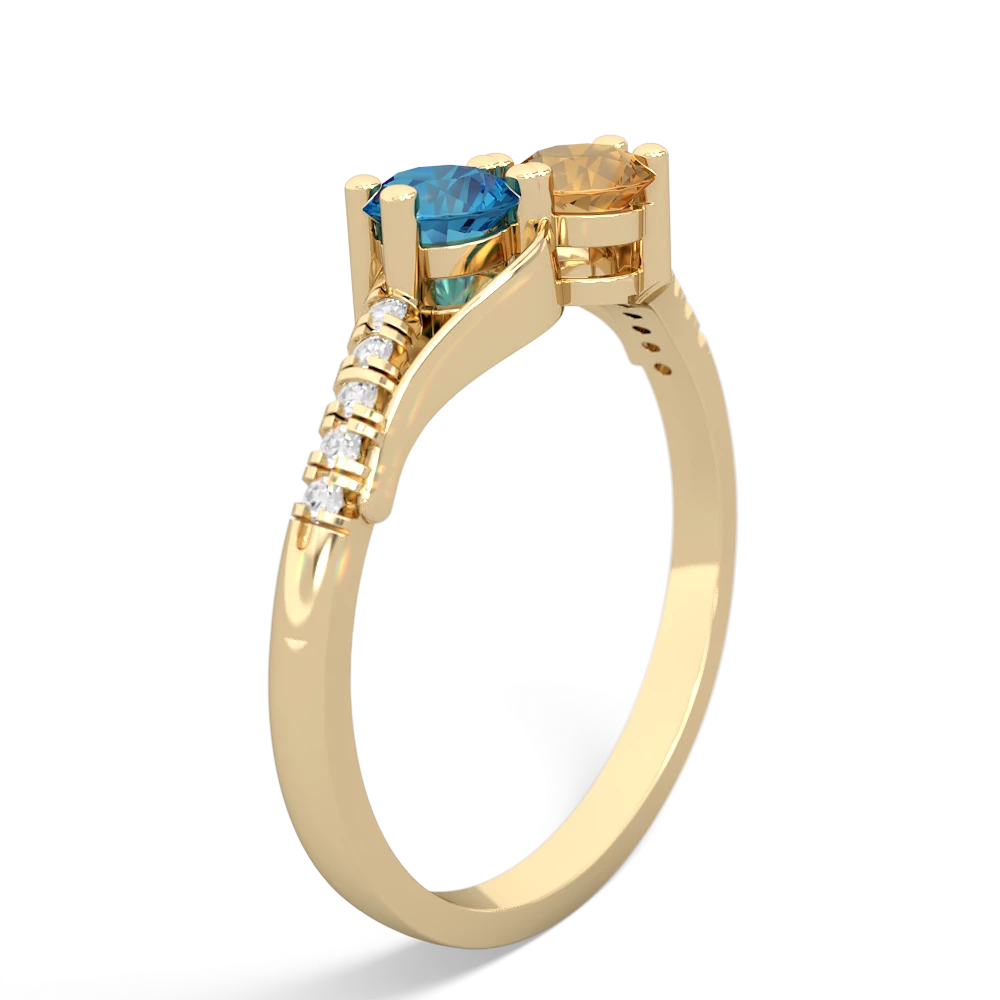 London Topaz Infinity Pave Two Stone 14K Yellow Gold ring R5285