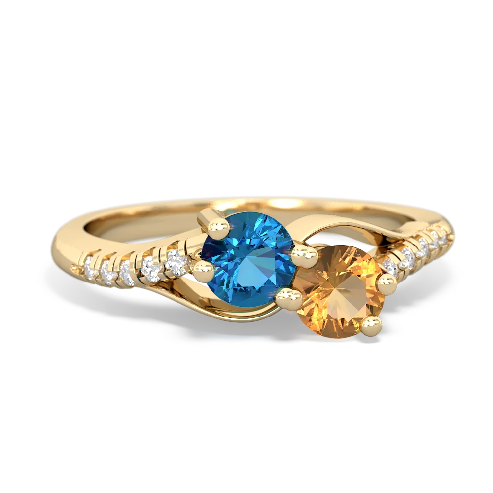 London Topaz Infinity Pave Two Stone 14K Yellow Gold ring R5285