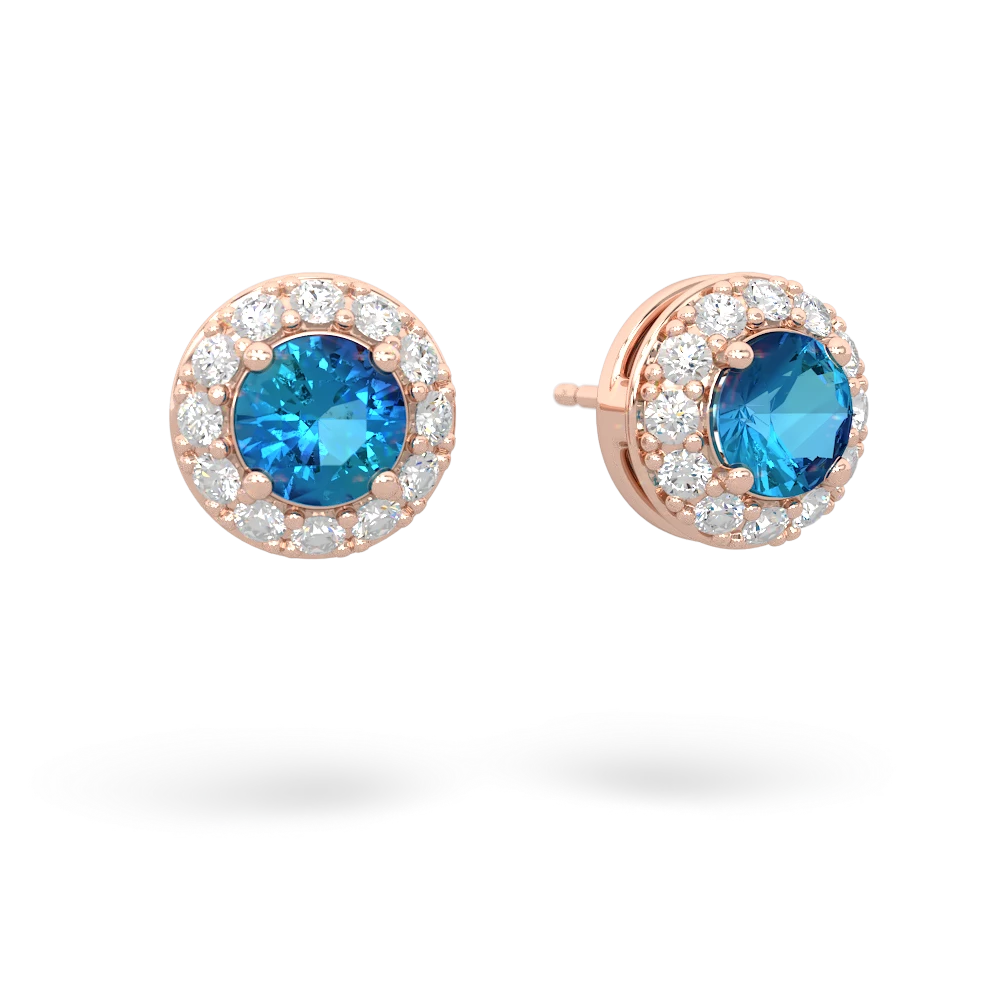 London Topaz Diamond Halo 14K Rose Gold earrings E5370
