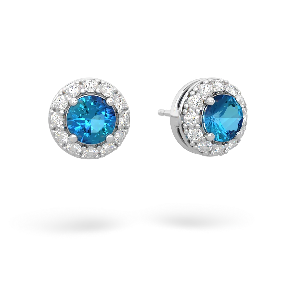 London Topaz Diamond Halo 14K White Gold earrings E5370