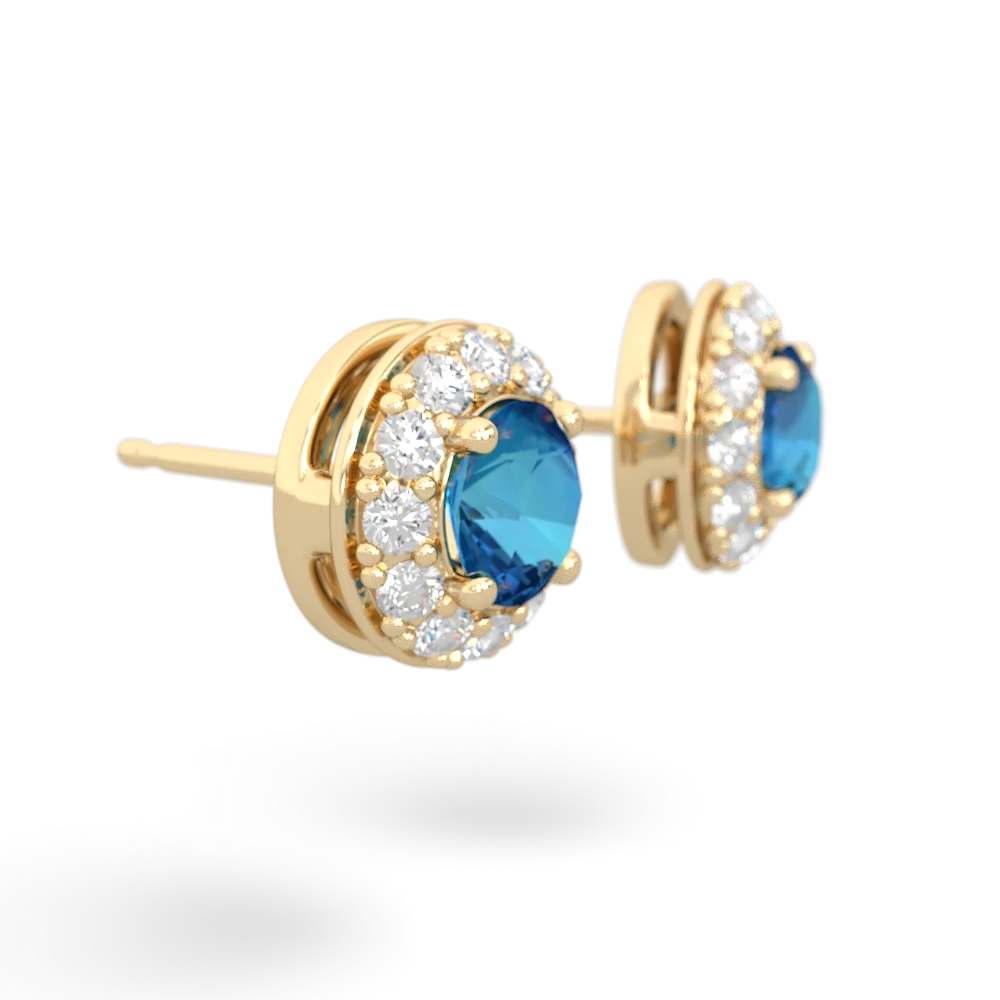 London Topaz Diamond Halo 14K Yellow Gold earrings E5370
