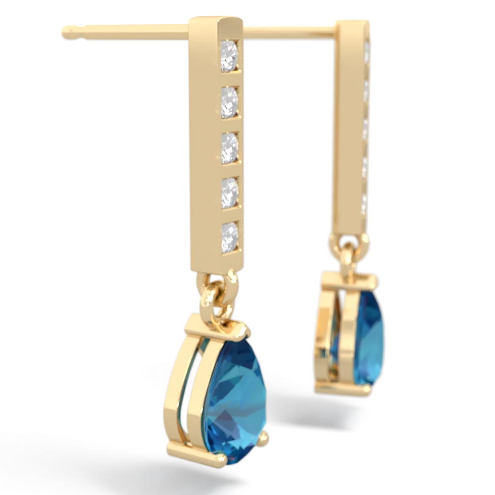 London Topaz Art Deco Diamond Drop 14K Yellow Gold earrings E5324