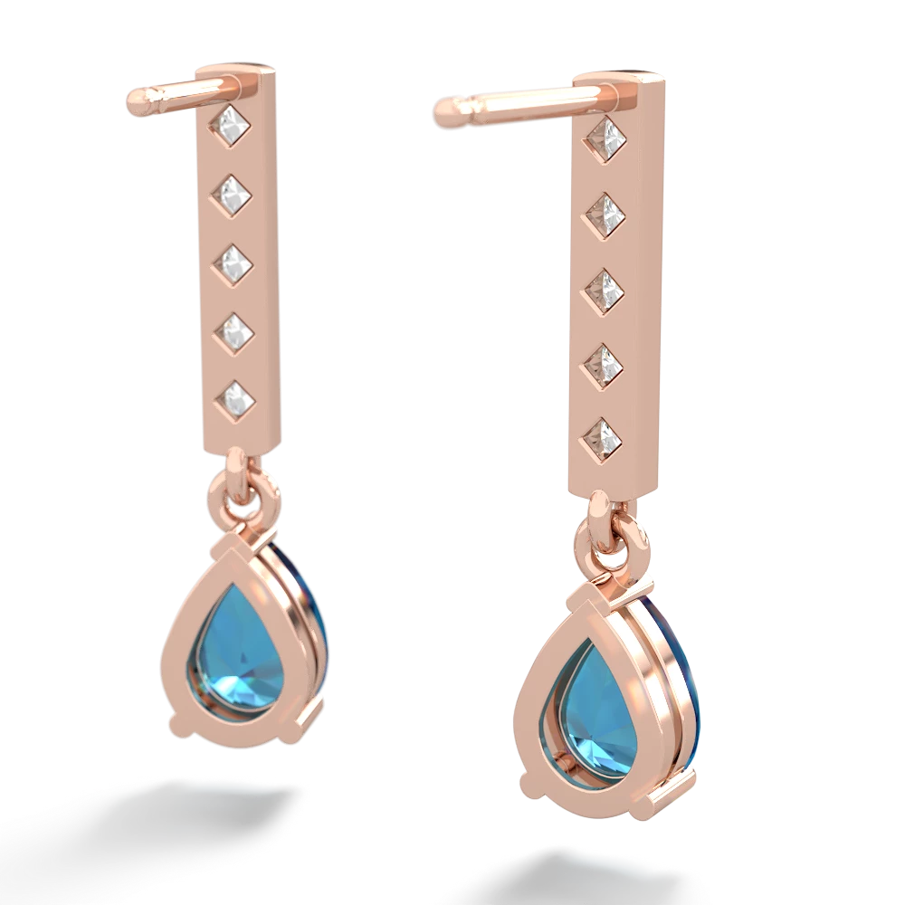 London Topaz Art Deco Diamond Drop 14K Rose Gold earrings E5324