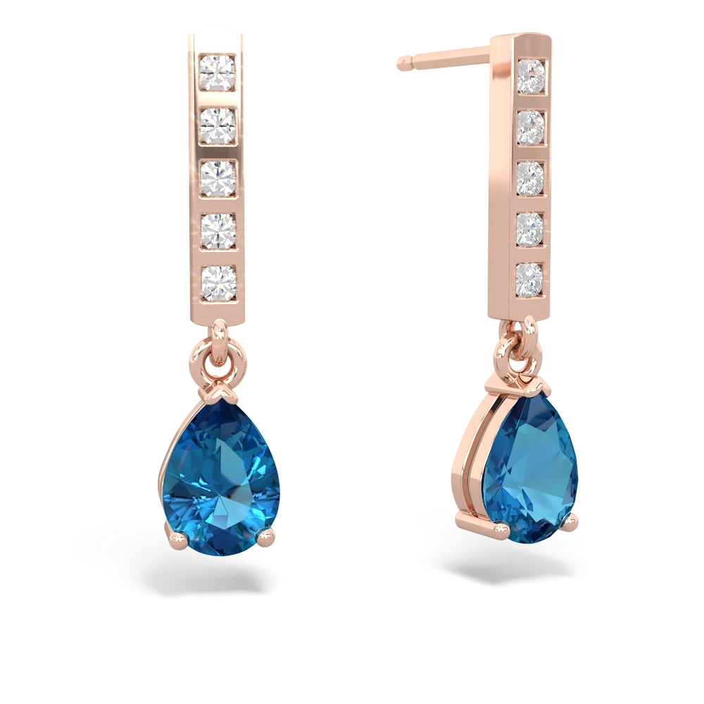 London Topaz Art Deco Diamond Drop 14K Rose Gold earrings E5324