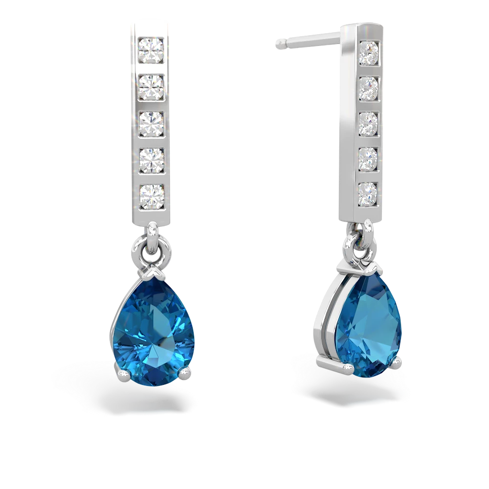 London Topaz Art Deco Diamond Drop 14K White Gold earrings E5324