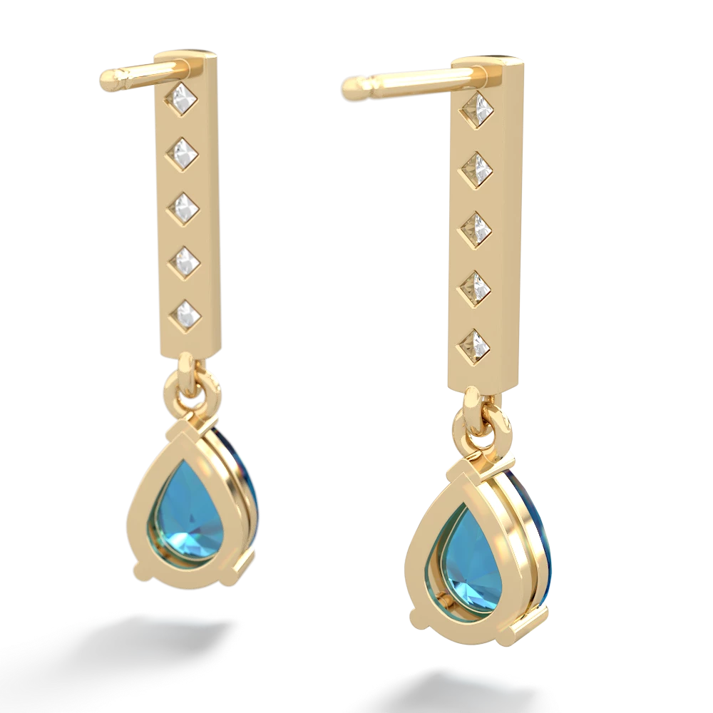 London Topaz Art Deco Diamond Drop 14K Yellow Gold earrings E5324