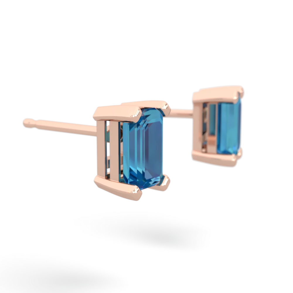 London Topaz 6X4mm Emerald-Cut Stud 14K Rose Gold earrings E1855