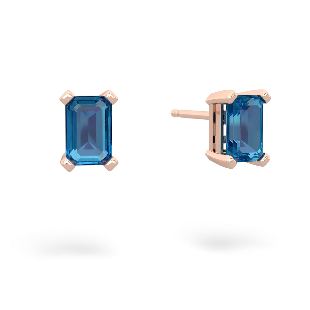 London Topaz 6X4mm Emerald-Cut Stud 14K Rose Gold earrings E1855