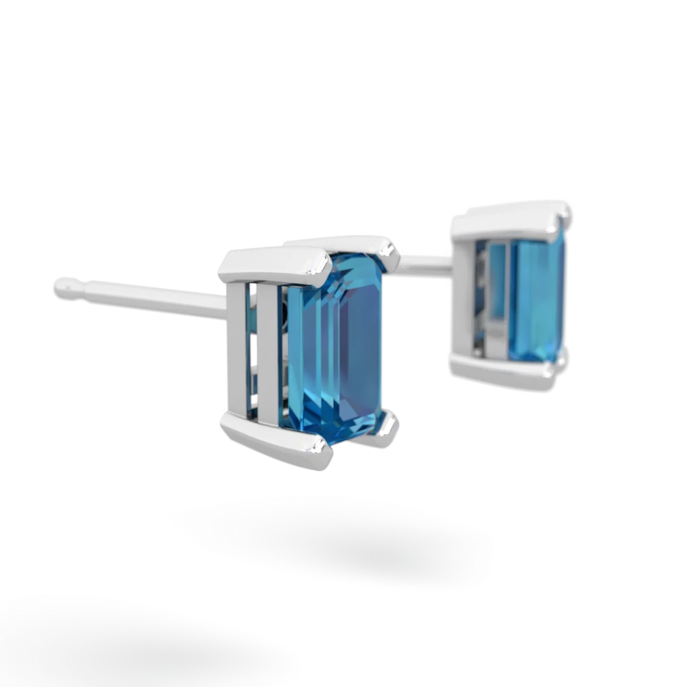 London Topaz 6X4mm Emerald-Cut Stud 14K White Gold earrings E1855