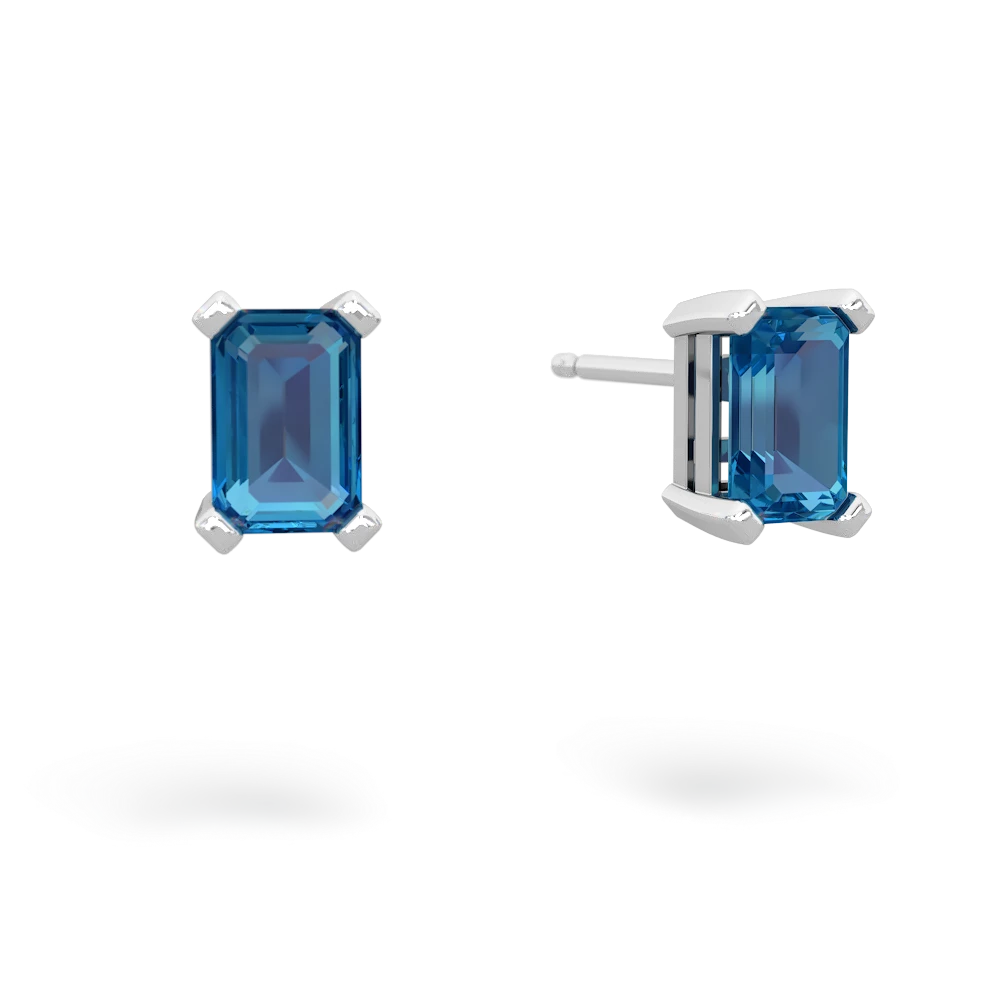 London Topaz 6X4mm Emerald-Cut Stud 14K White Gold earrings E1855