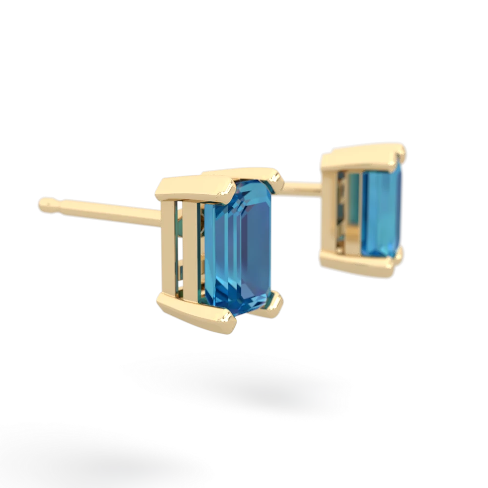 London Topaz 6X4mm Emerald-Cut Stud 14K Yellow Gold earrings E1855