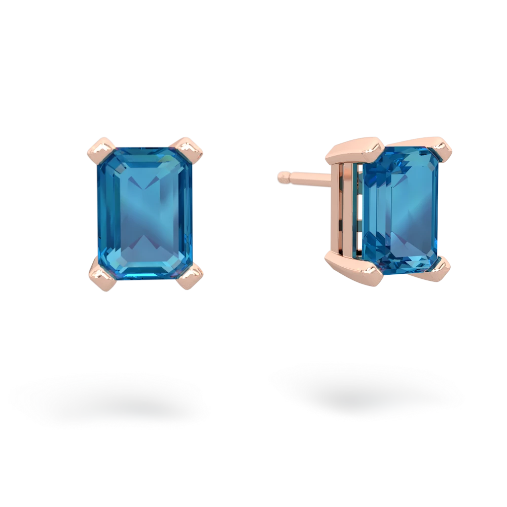 London Topaz 7X5mm Emerald-Cut Stud 14K Rose Gold earrings E1856