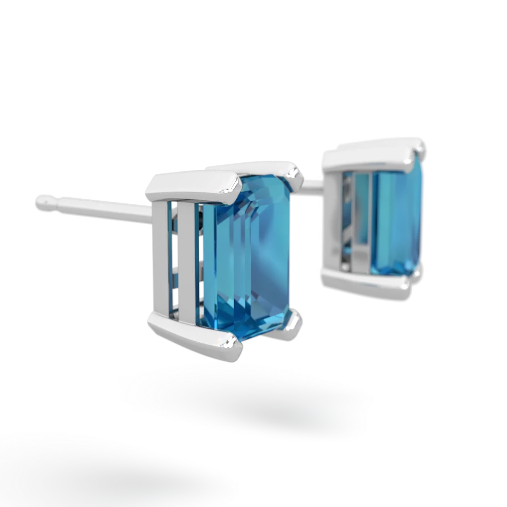 London Topaz 7X5mm Emerald-Cut Stud 14K White Gold earrings E1856