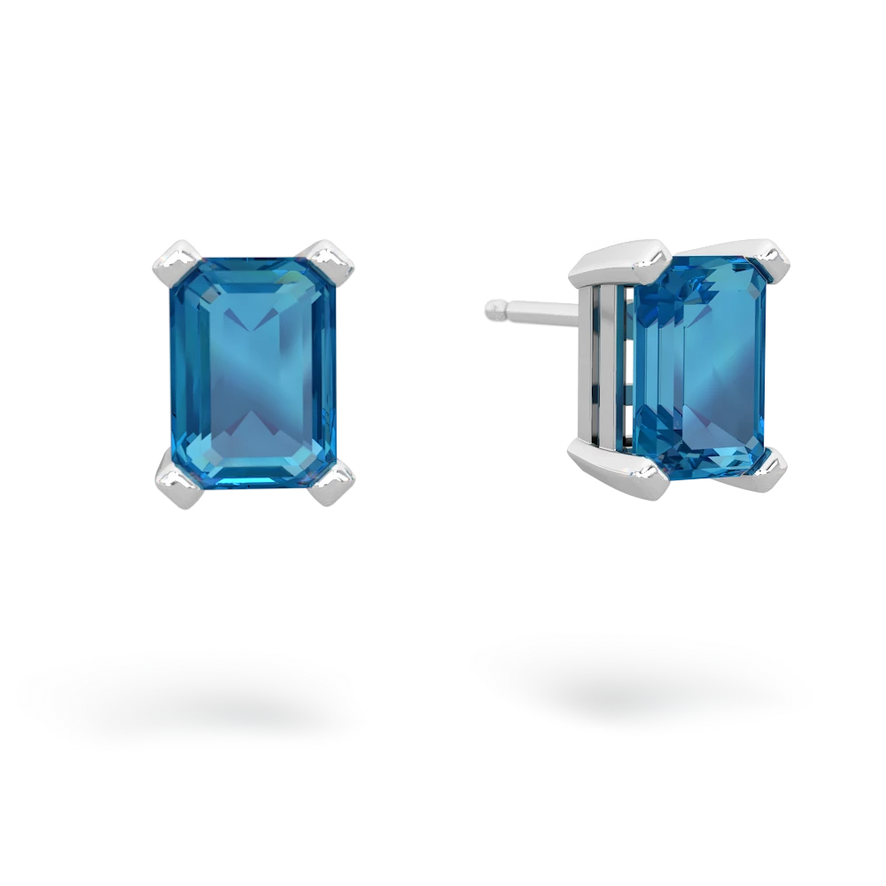 London Topaz 7X5mm Emerald-Cut Stud 14K White Gold earrings E1856