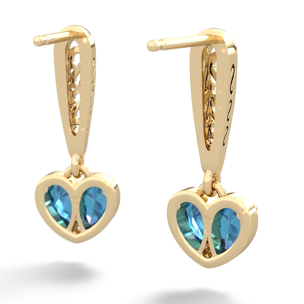 London Topaz Filligree Heart 14K Yellow Gold earrings E5070