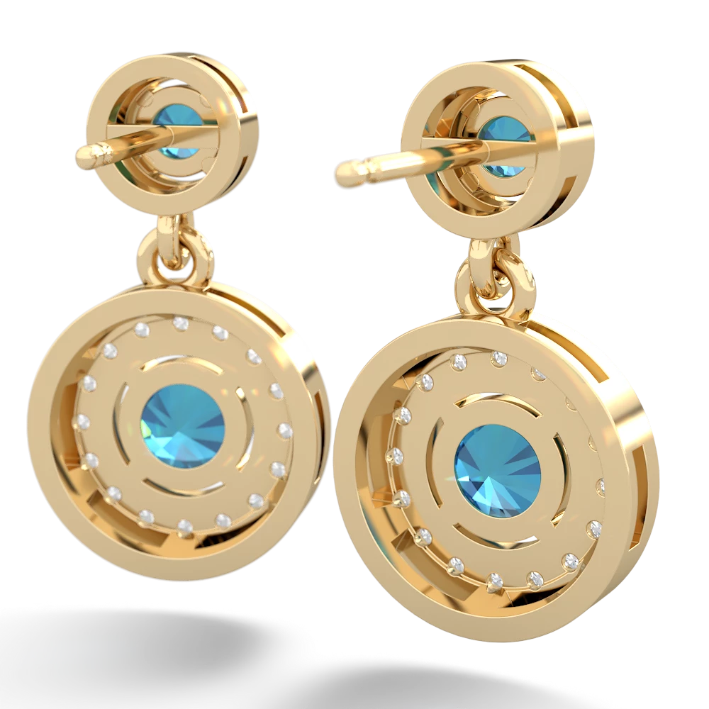 London Topaz Halo Dangle 14K Yellow Gold earrings E5319