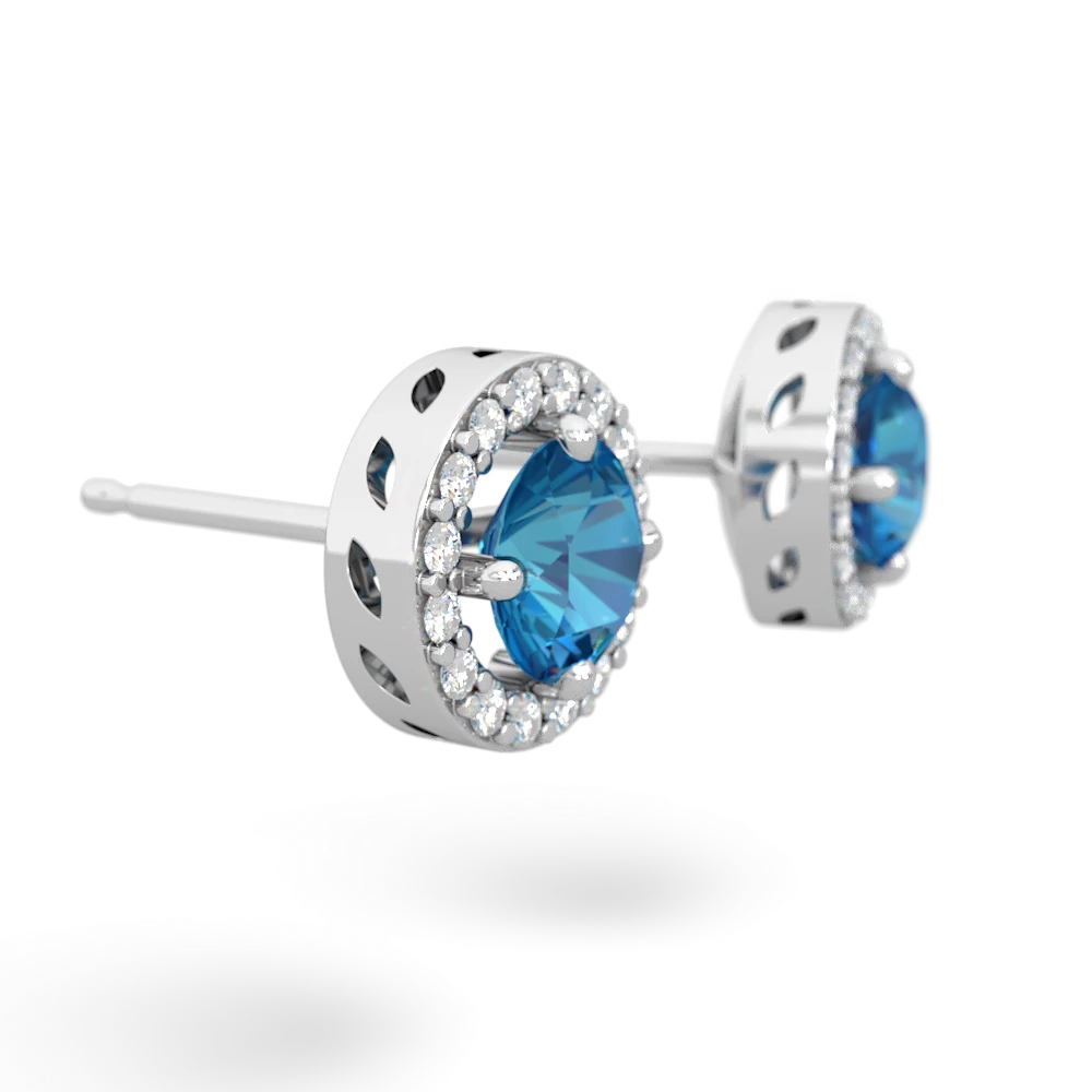 London Topaz Halo 14K White Gold earrings E5320