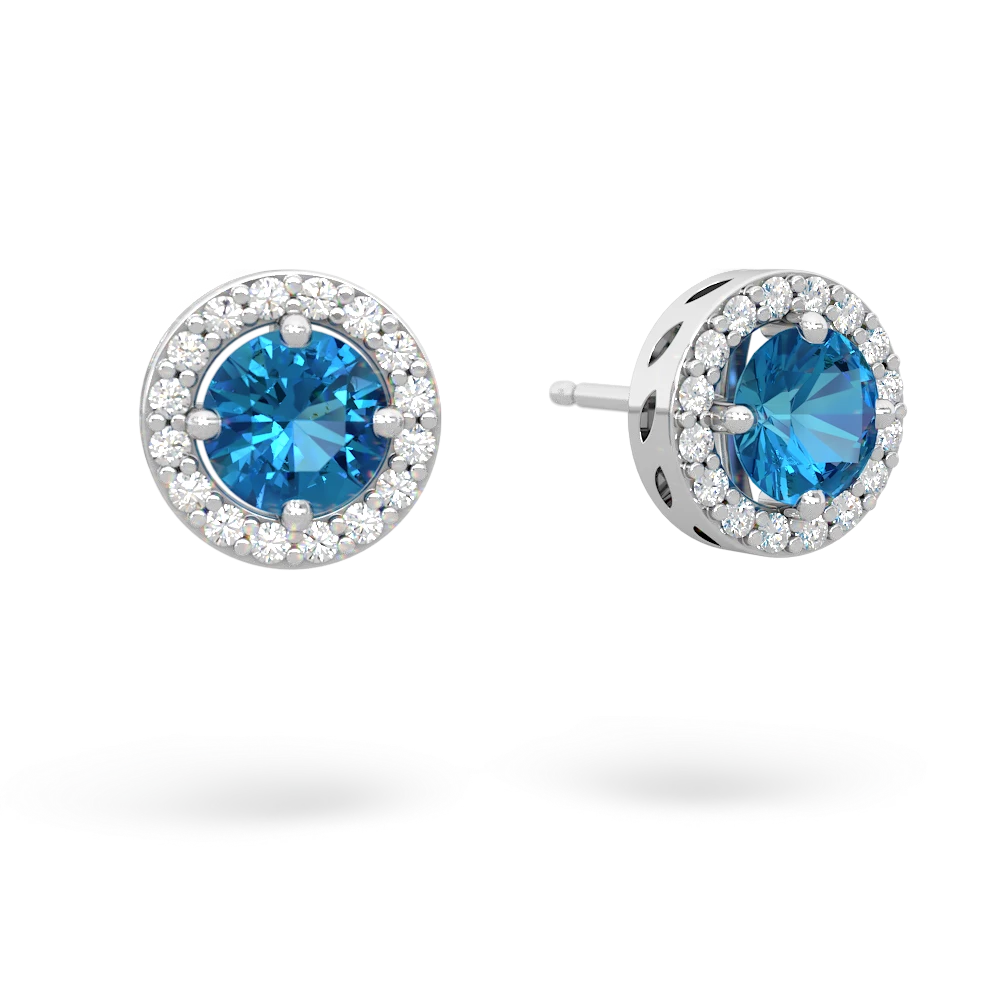 London Topaz Halo 14K White Gold earrings E5320