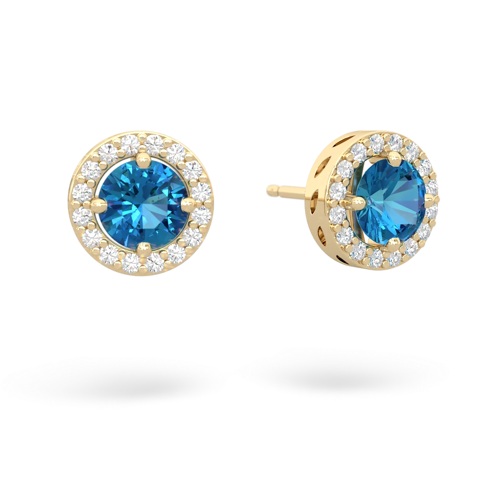 London Topaz Halo 14K Yellow Gold earrings E5320