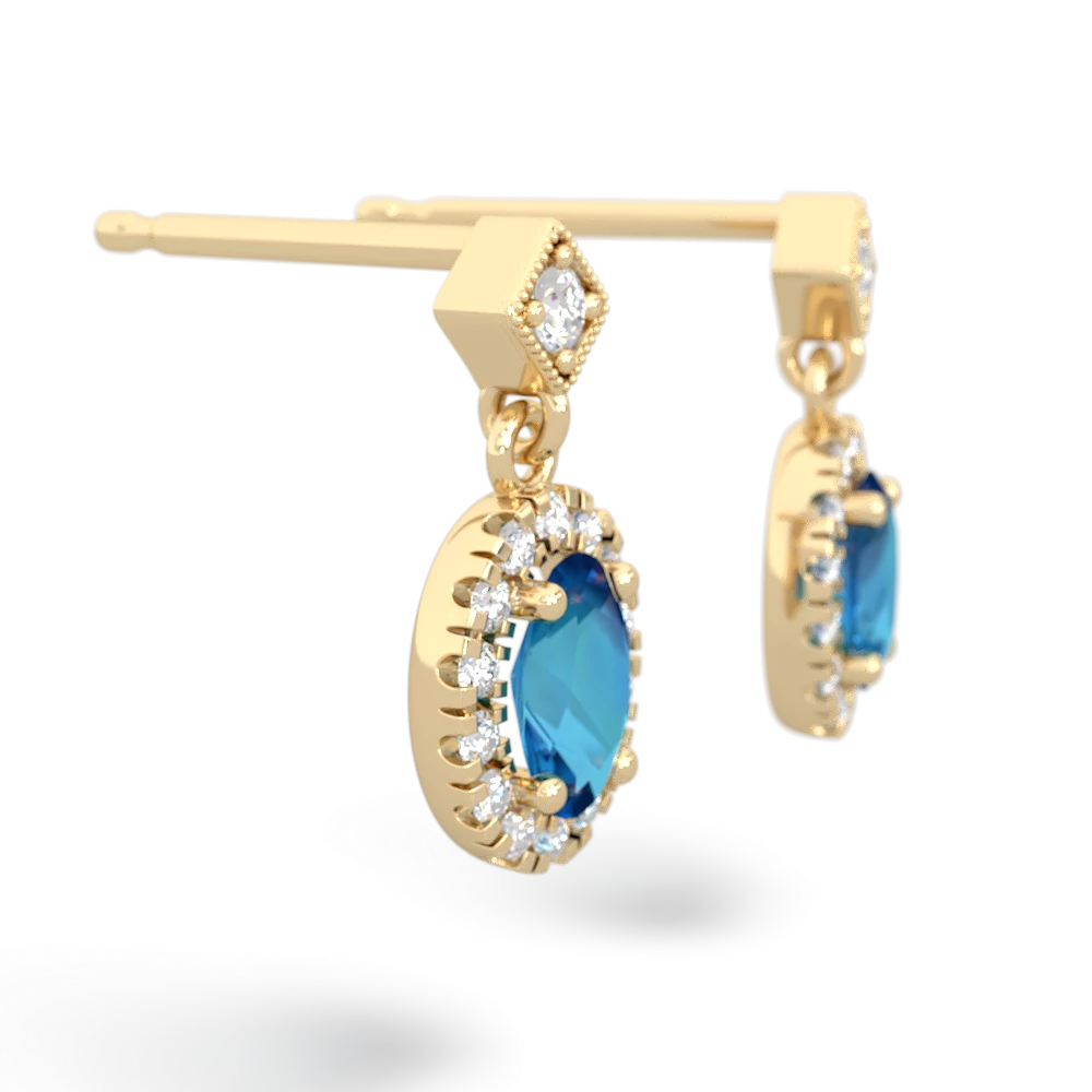 London Topaz Antique-Style Halo 14K Yellow Gold earrings E5720