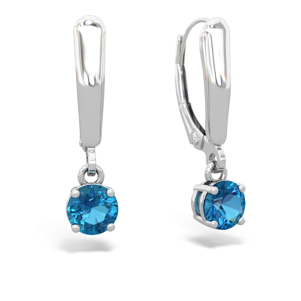 London Topaz 5Mm Round Lever Back 14K White Gold earrings E2785