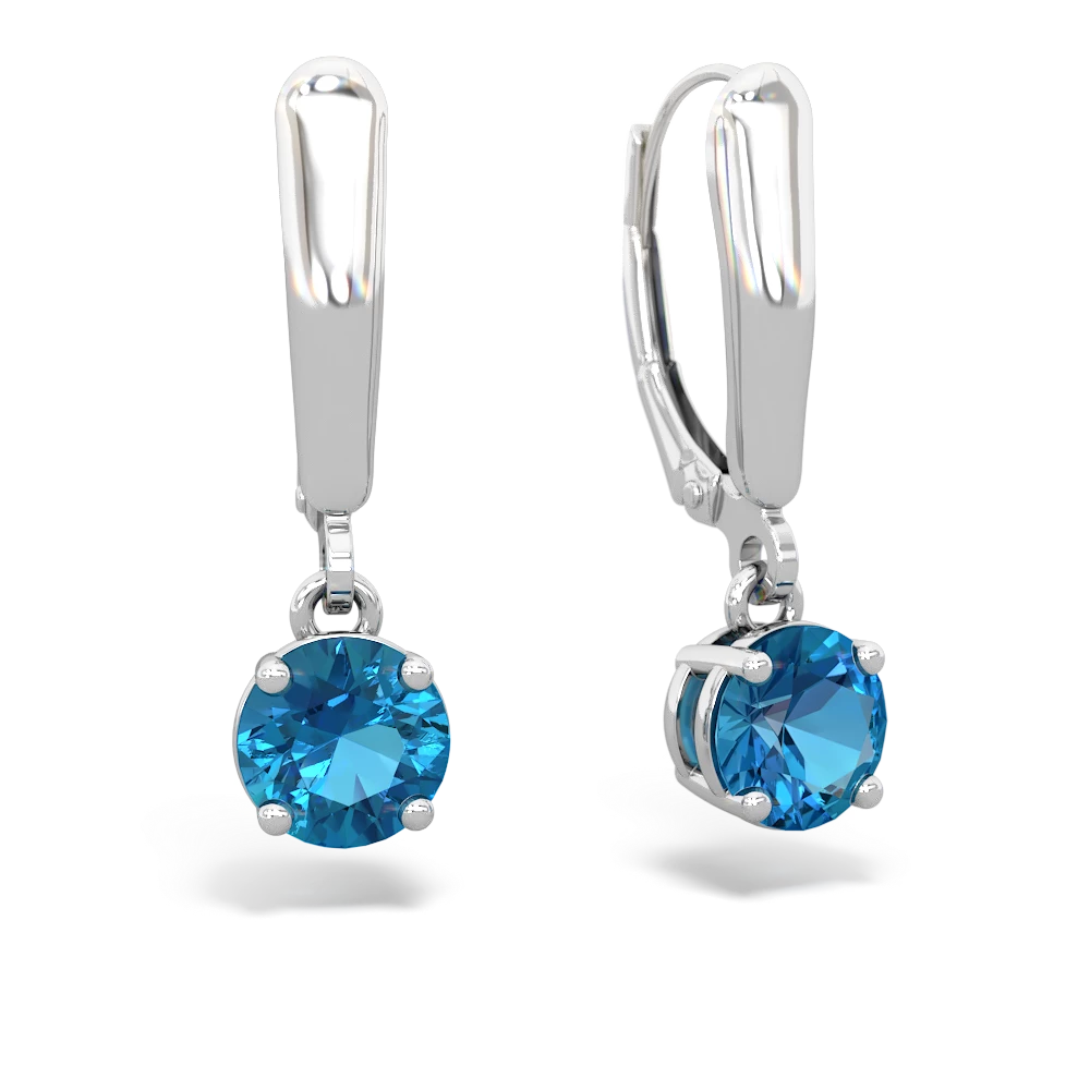 London Topaz 6Mm  Round Lever Back 14K White Gold earrings E2786