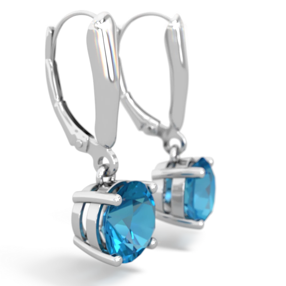 London Topaz 8Mm  Round Lever Back 14K White Gold earrings E2788