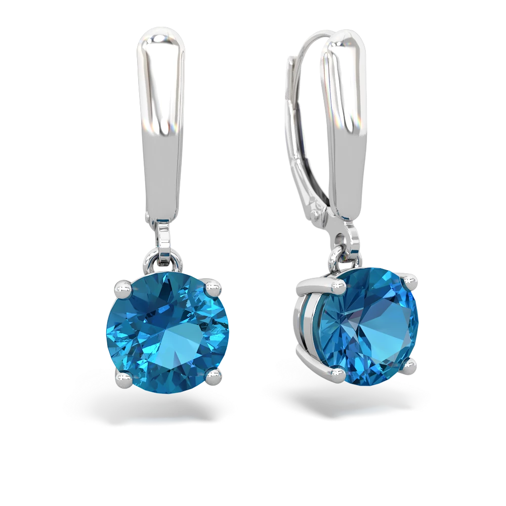 London Topaz 8Mm  Round Lever Back 14K White Gold earrings E2788