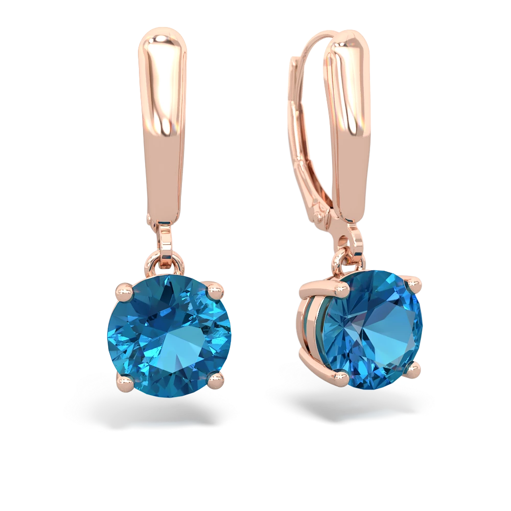 London Topaz 8Mm  Round Lever Back 14K Rose Gold earrings E2788