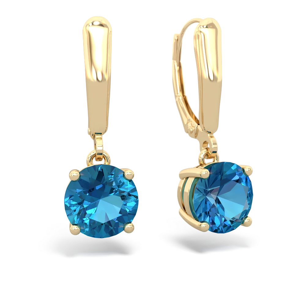 London Topaz 8Mm  Round Lever Back 14K Yellow Gold earrings E2788