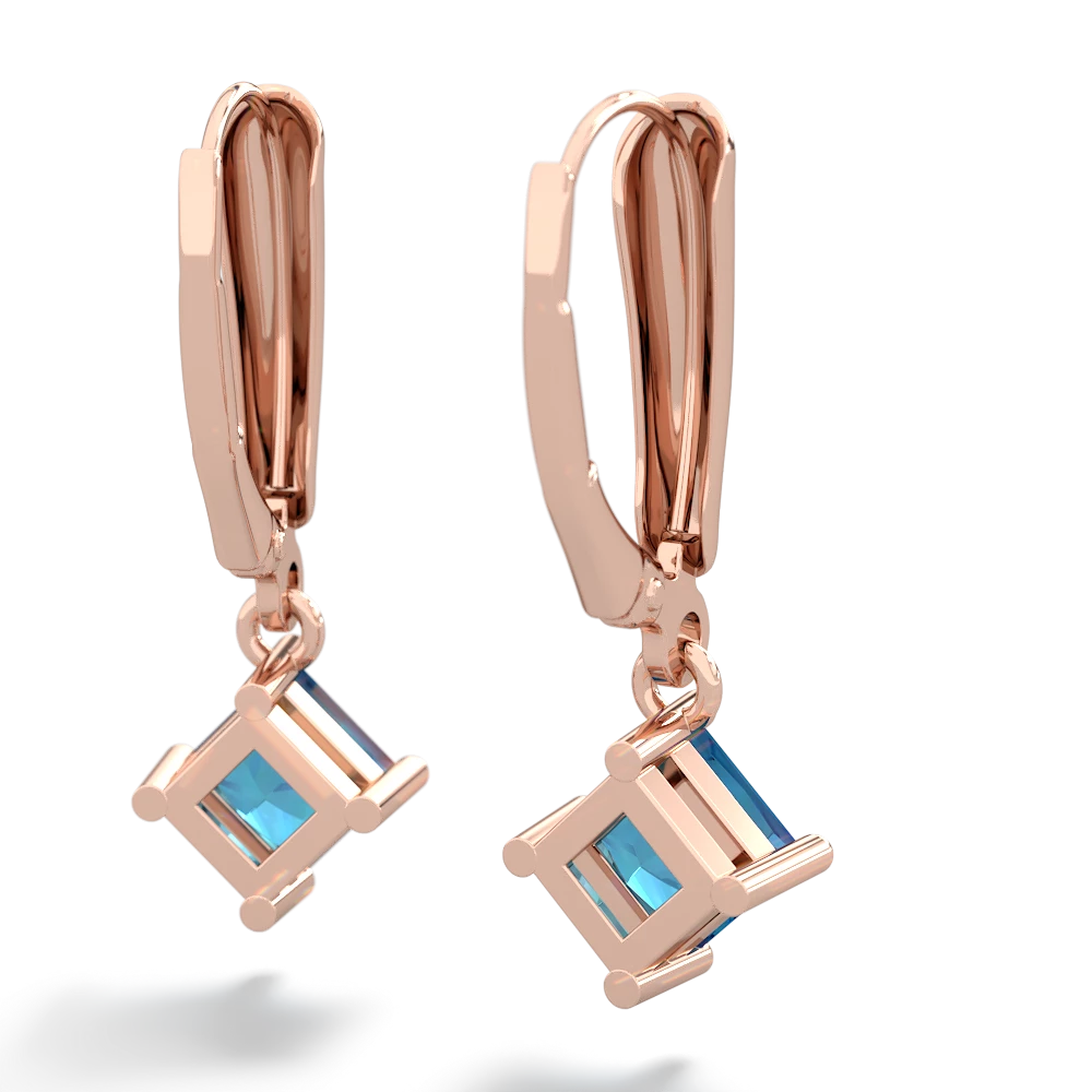London Topaz 6Mm Princess Lever Back 14K Rose Gold earrings E2789