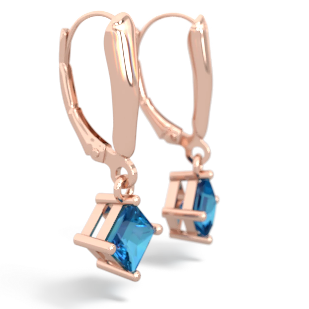 London Topaz 6Mm Princess Lever Back 14K Rose Gold earrings E2789