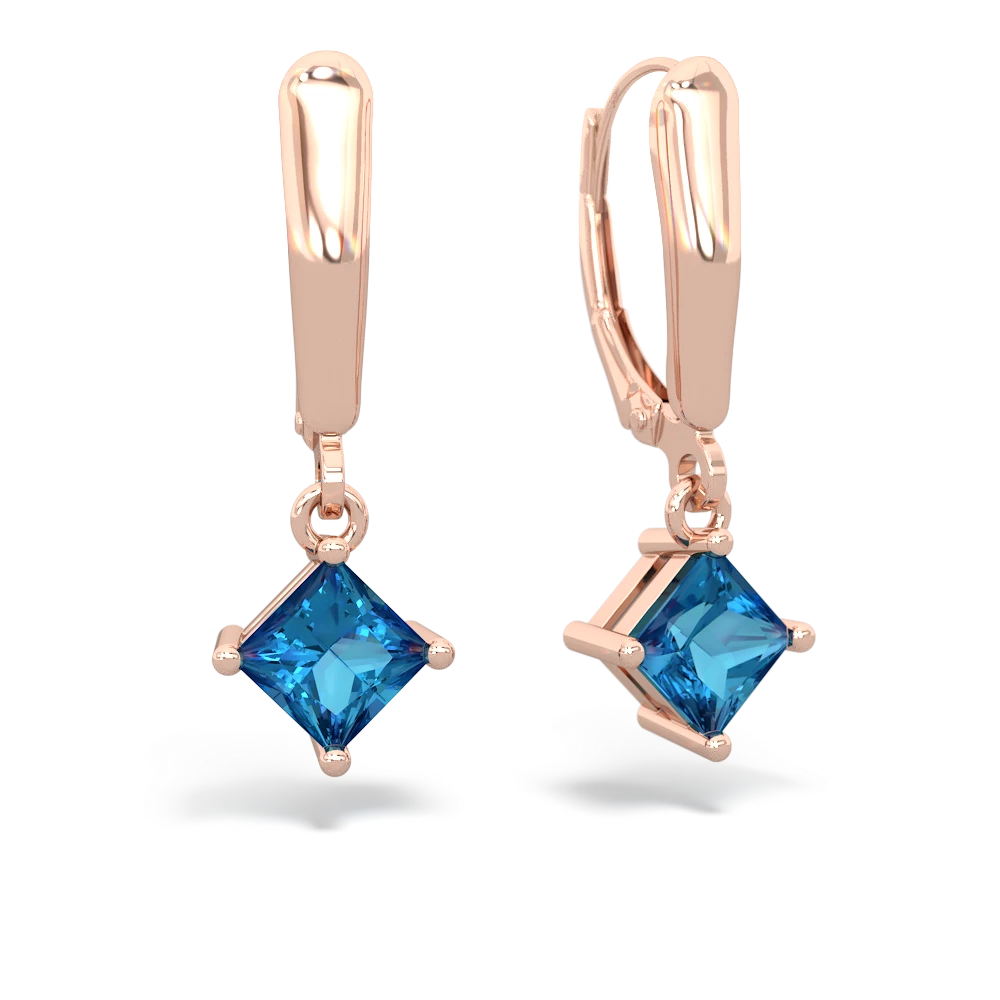 London Topaz 6Mm Princess Lever Back 14K Rose Gold earrings E2789