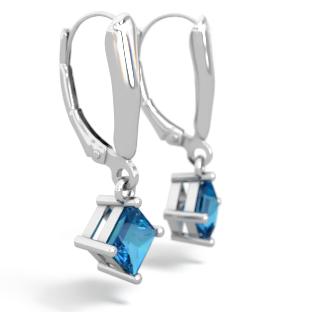 London Topaz 6Mm Princess Lever Back 14K White Gold earrings E2789