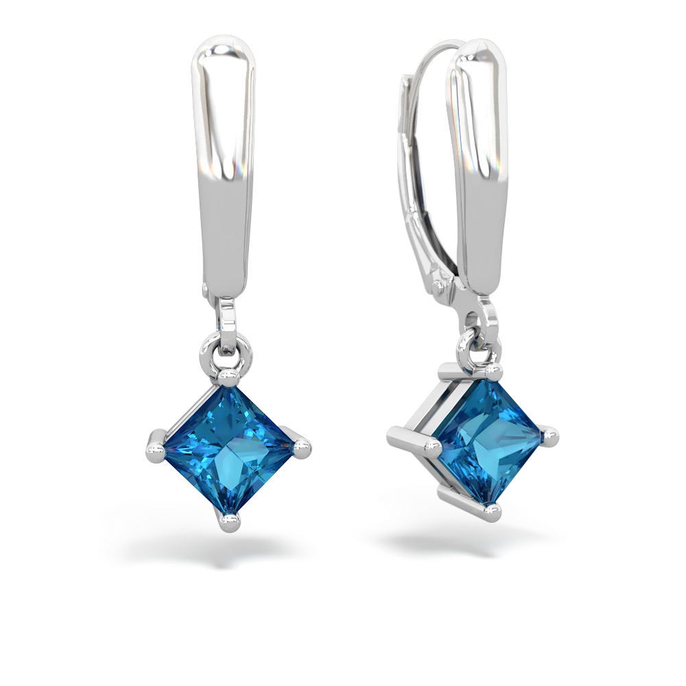 London Topaz 6Mm Princess Lever Back 14K White Gold earrings E2789