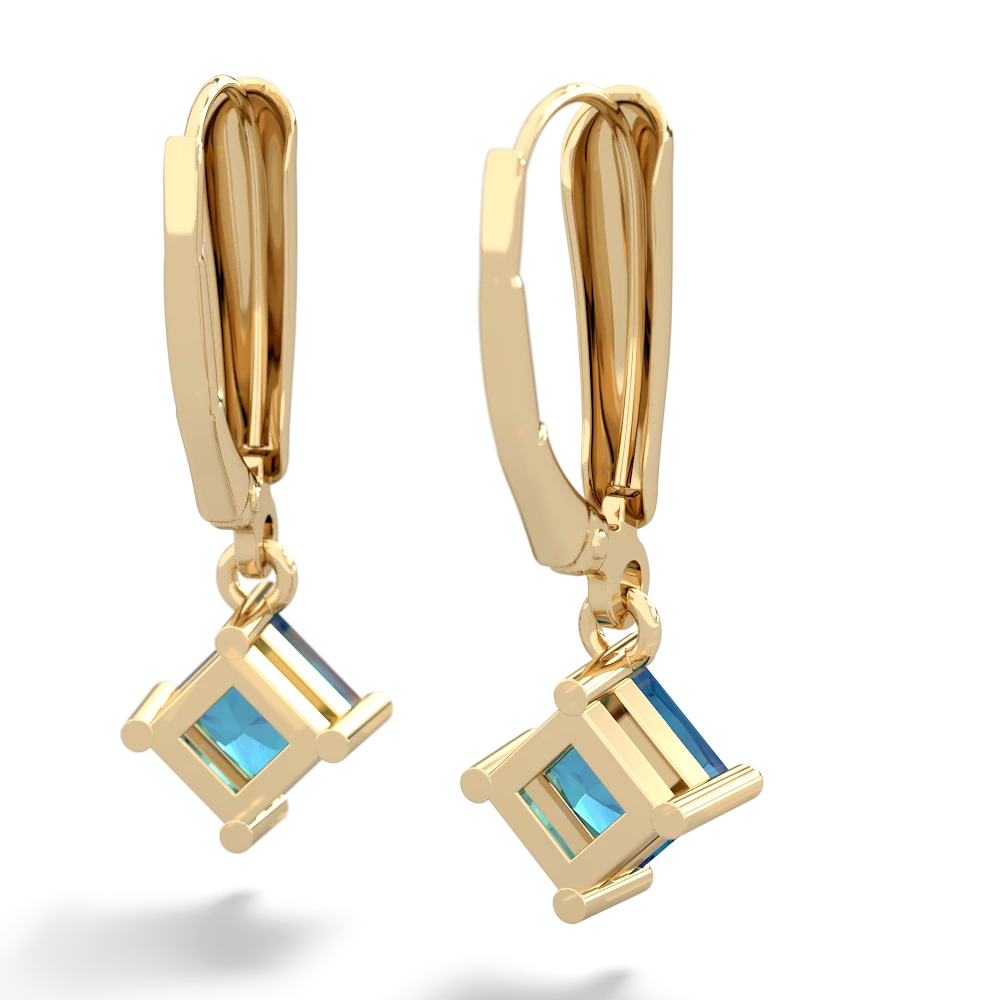 London Topaz 6Mm Princess Lever Back 14K Yellow Gold earrings E2789