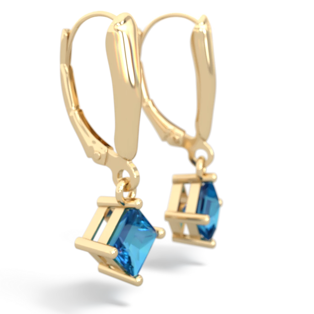London Topaz 6Mm Princess Lever Back 14K Yellow Gold earrings E2789