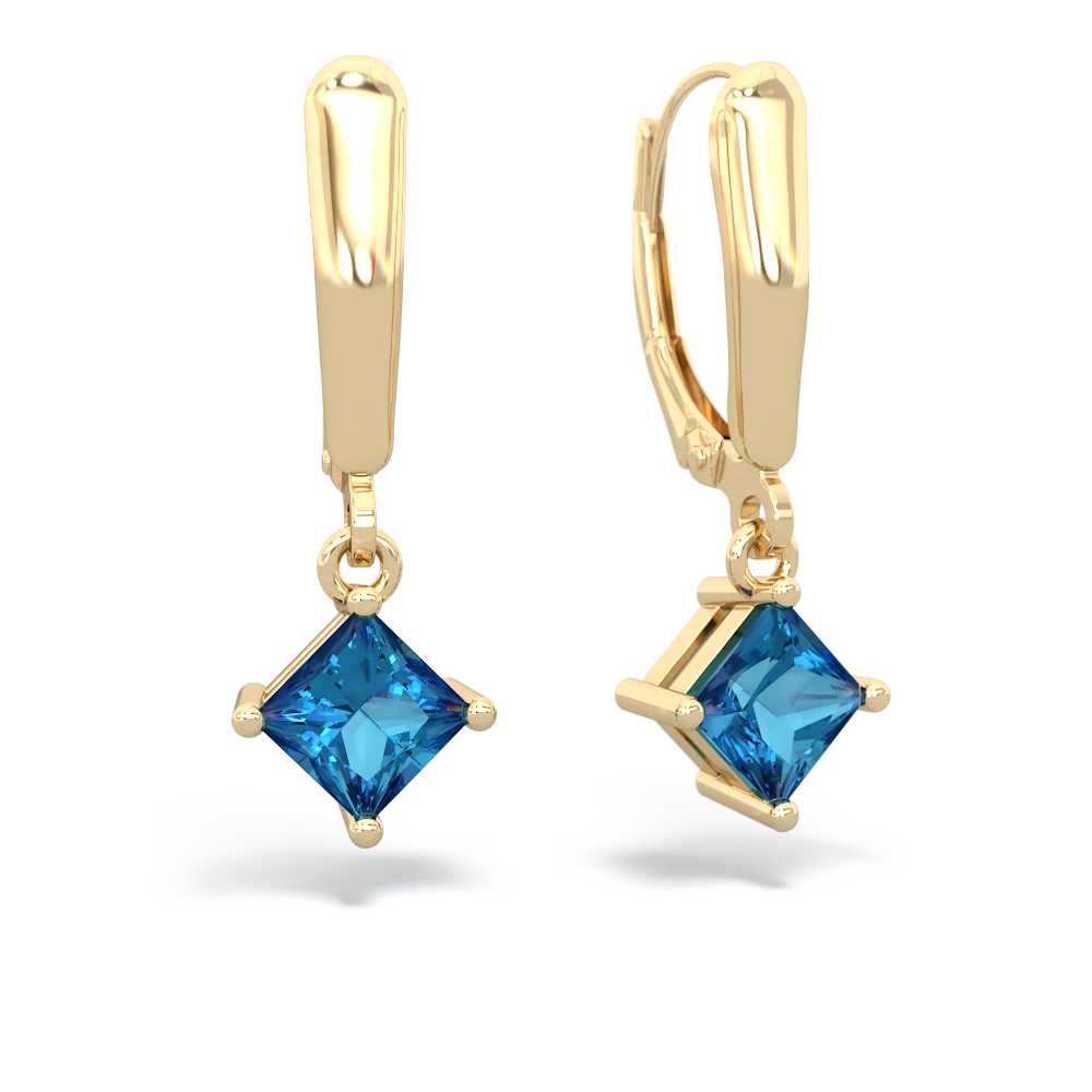 London Topaz 6Mm Princess Lever Back 14K Yellow Gold earrings E2789